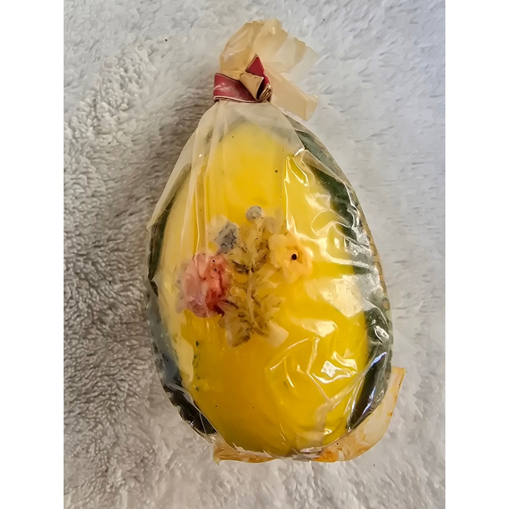 Vintage Handarbeit Floral Egg Candle Made in Western Germany Yellow Wax Decor